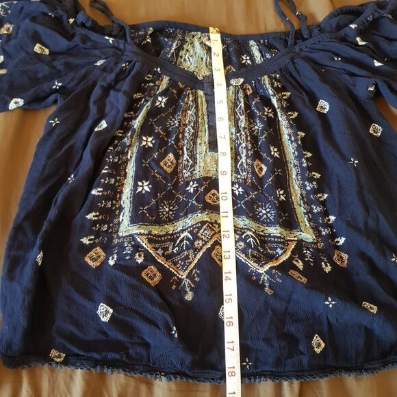 Ecote Blouse Sz XS Cold Shoulder Hipster Bohemian Boho Coastal Cow Girl Rodeo - Picture 11 of 12